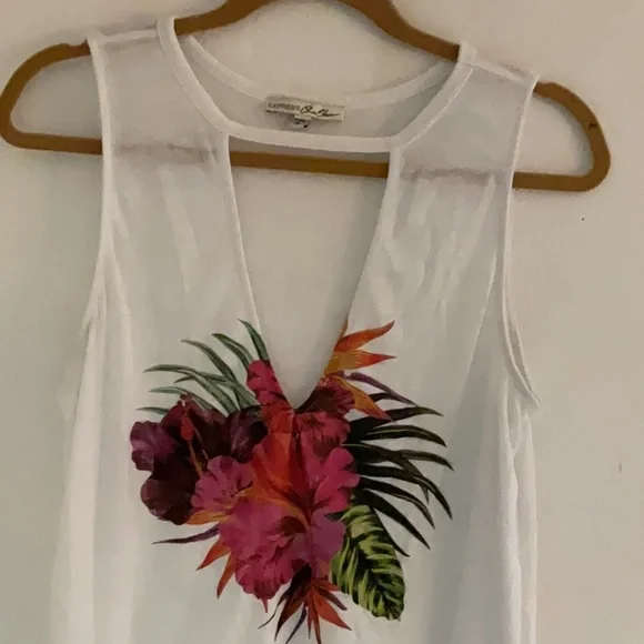 Express One Eleven Easy Tank w/Tropical Floral Print, Size M, White/Multi - Picture 3 of 5
